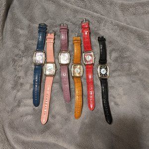 Retro Quartz Birthstone Watch Leather Band Black Pink Red Purple Yellow Blue